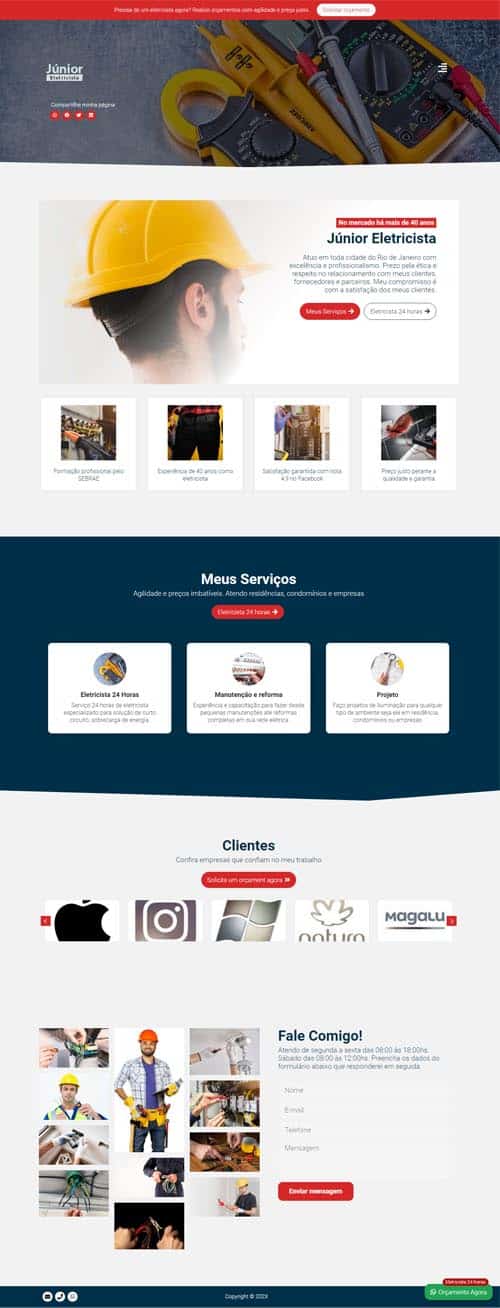 Modelo de site para eletricista autônomo e empresas de eletricistas