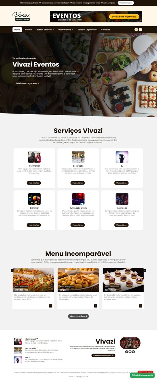 Modelo de Site para empresas de eventos, buffet infantil ou adulto e casa de festas