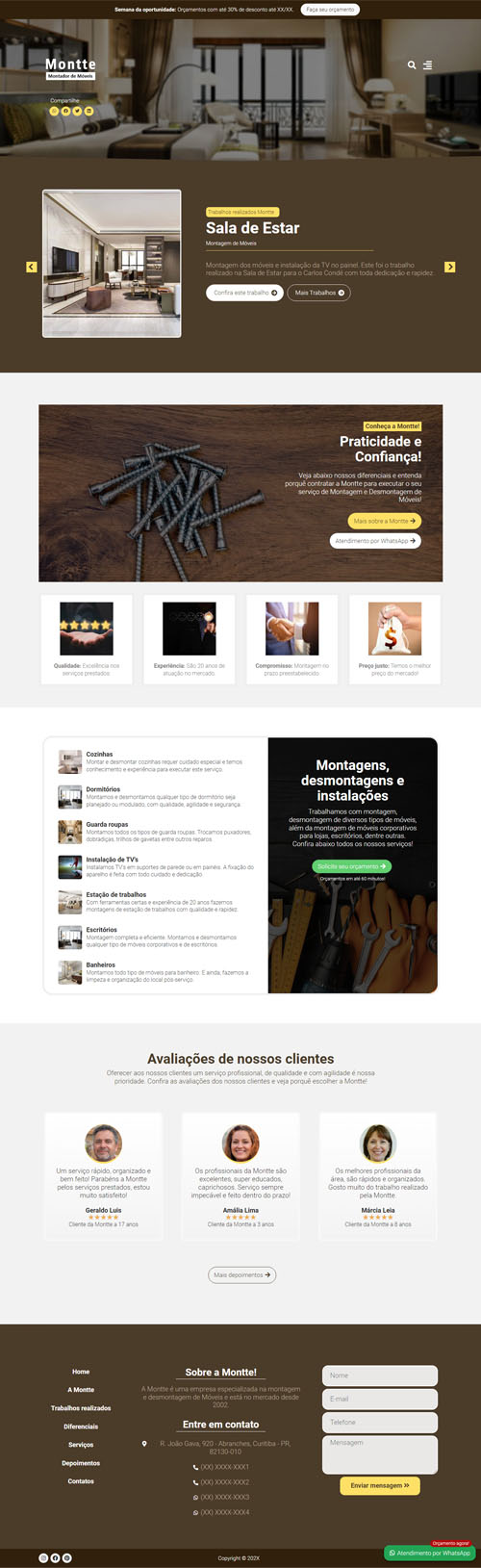 Modelo de Site para montador de móveis, marcenarias, empresas de móveis planejados e marceneiro autônomo