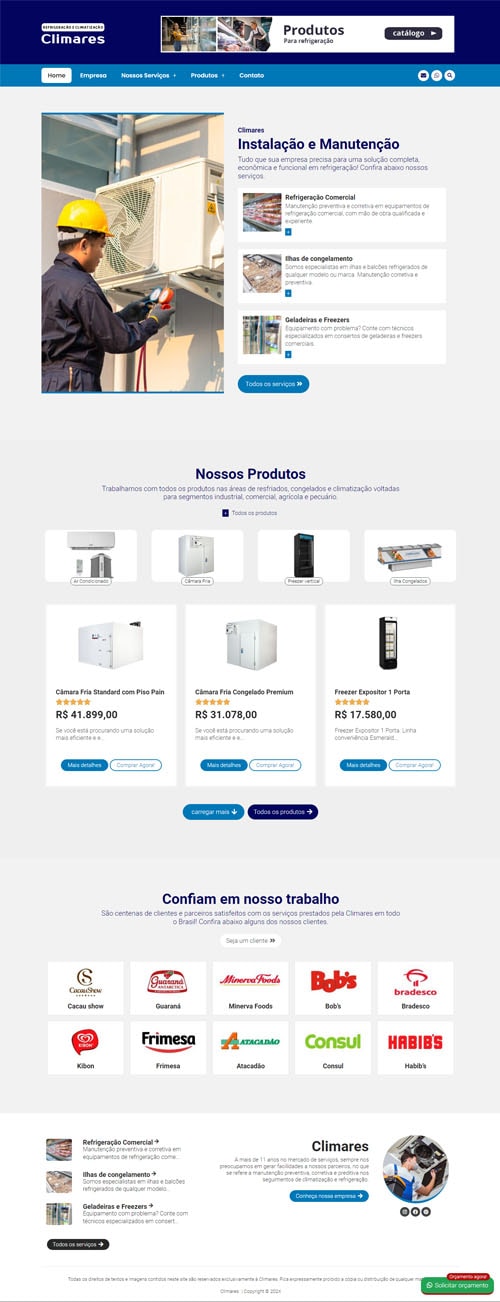 Modelo de Site para empresa de refrigeração e climatização