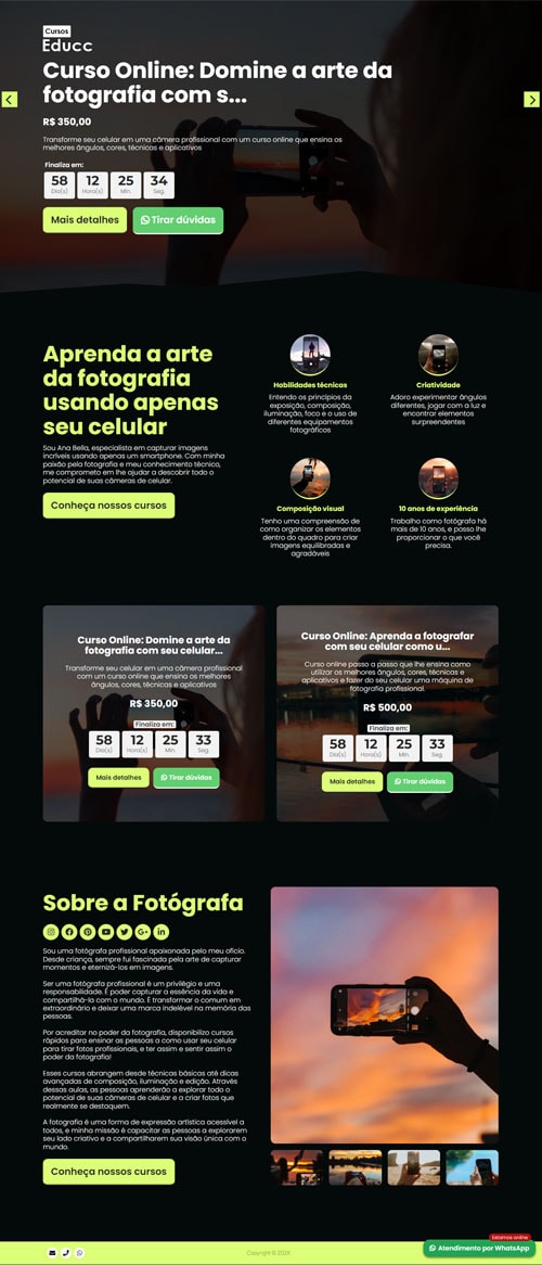 Projeto de site criado para vendas de curso online