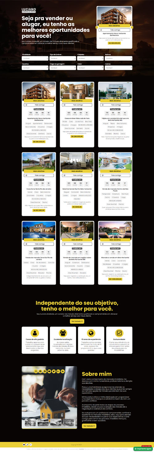 Landing page criada para corretor de imóveis