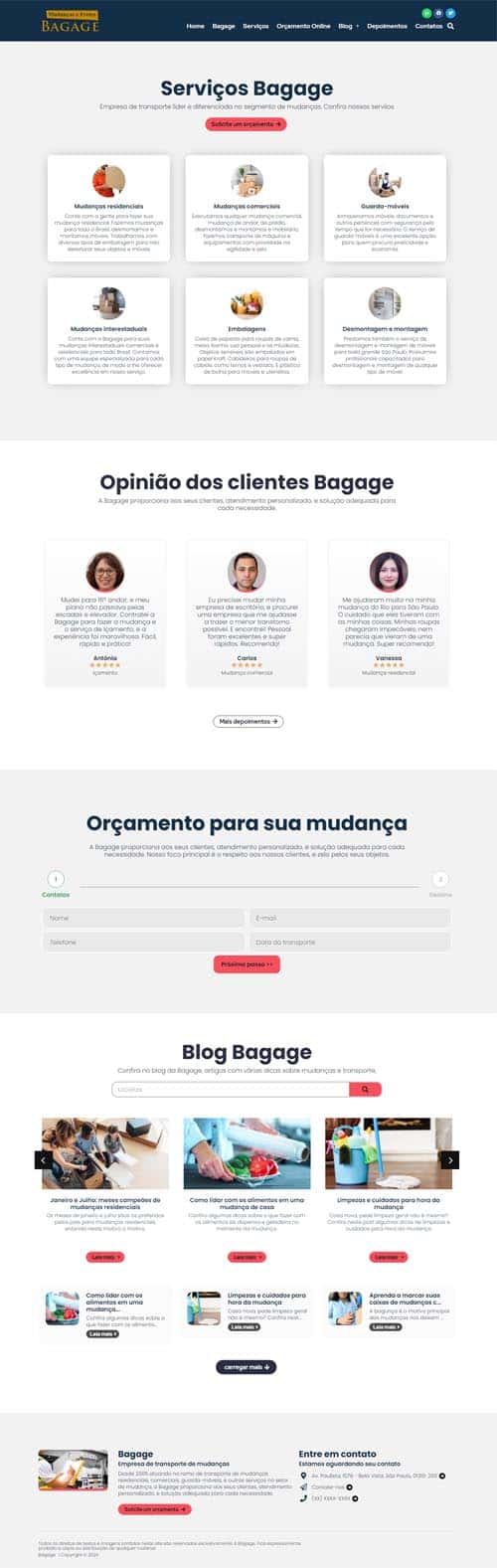 Modelo de site para empresas de mudanças residenciais ou comerciais e transportes
