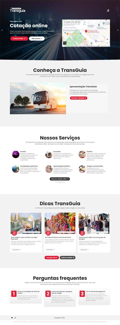 Modelo de site para empresas de viagens, excursões, passeios turísticos e transporte de pessoas