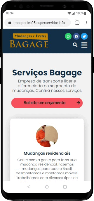 Modelo de site para empresas de mudanças residenciais ou comerciais e transportes
